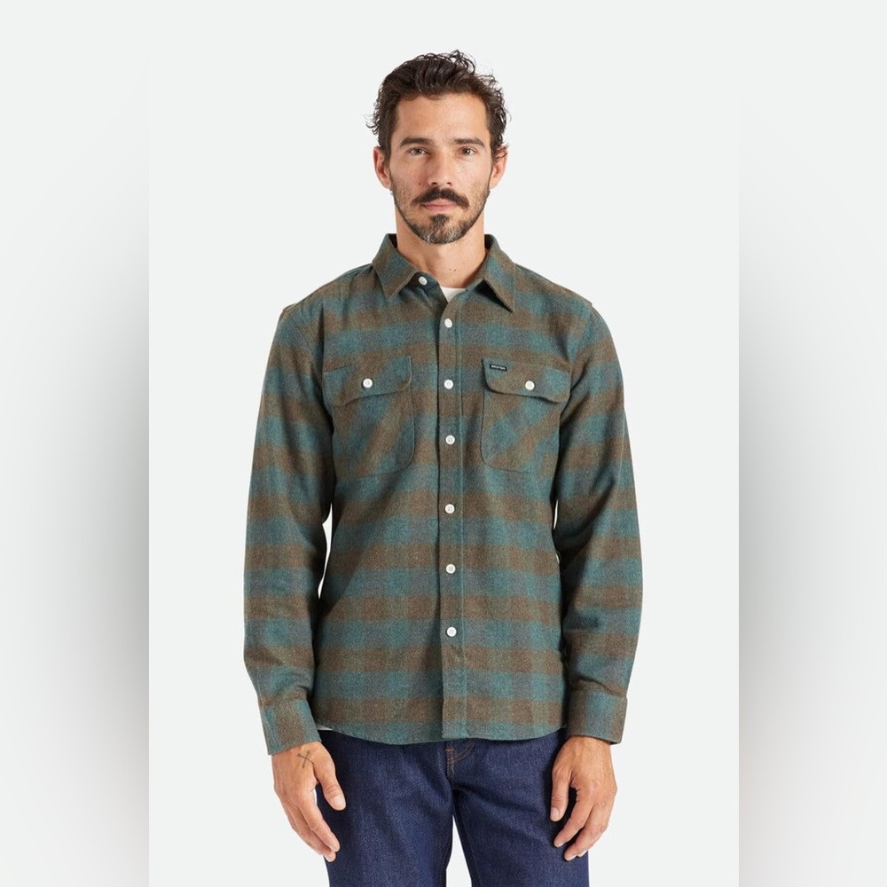 Brixton Bowery Green Checkered Plaid Shirt / Ocean